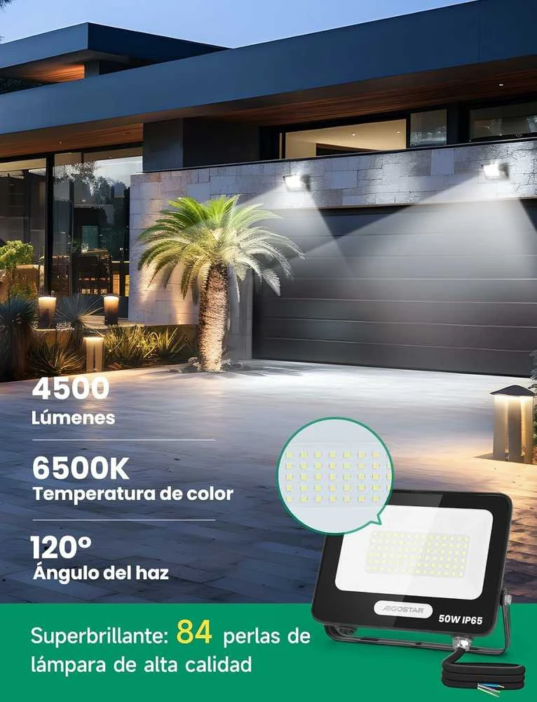 Aigostar lauko LED prožektorių komplektas 50 W, 4500 lm, IP65, 6500 K, aliuminis, 2 vnt.