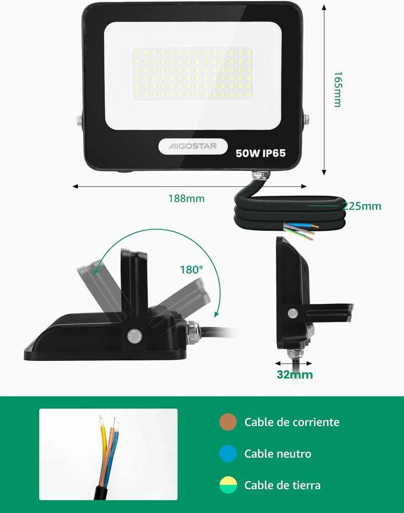 Aigostar lauko LED prožektorių komplektas 50 W, 4500 lm, IP65, 6500 K, aliuminis, 2 vnt.