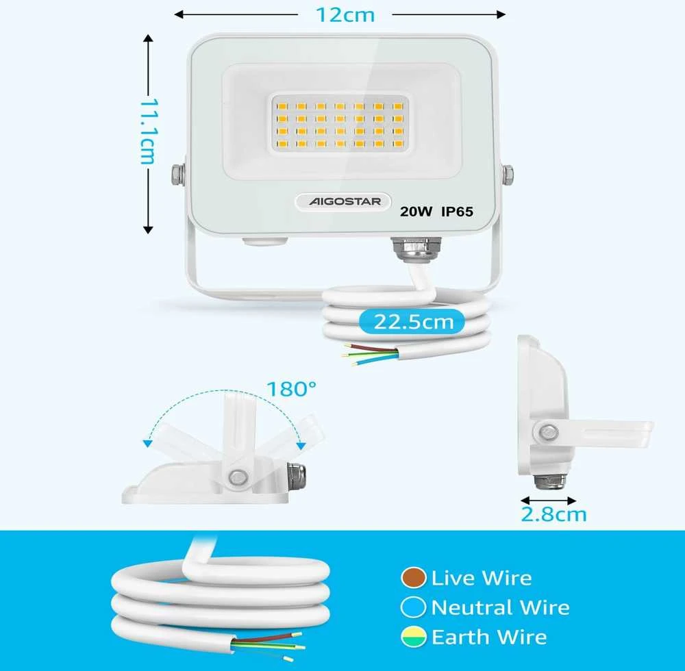 Aigostar lauko LED prožektorius 20 W, 1650 lm, IP65, neutrali balta 4000 K, 2 vnt.