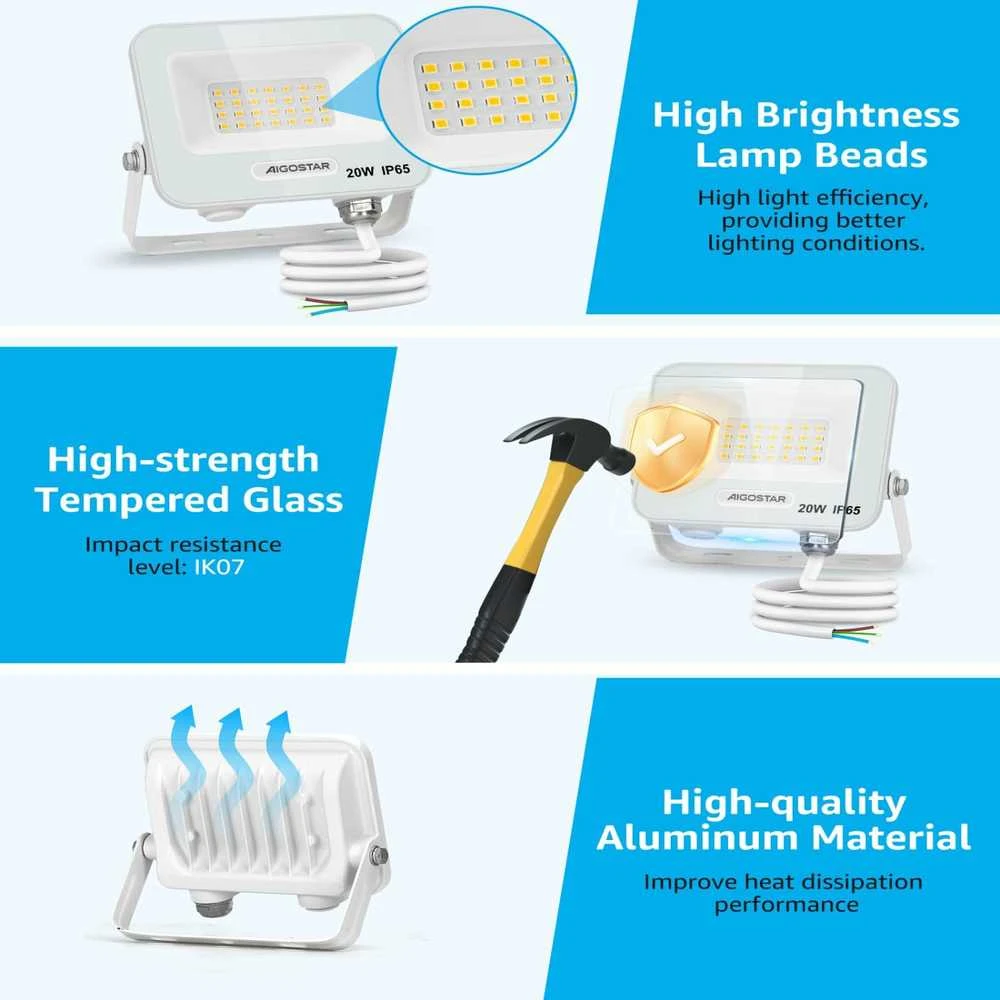 Aigostar lauko LED prožektorius 20 W, 1650 lm, IP65, neutrali balta 4000 K, 2 vnt.