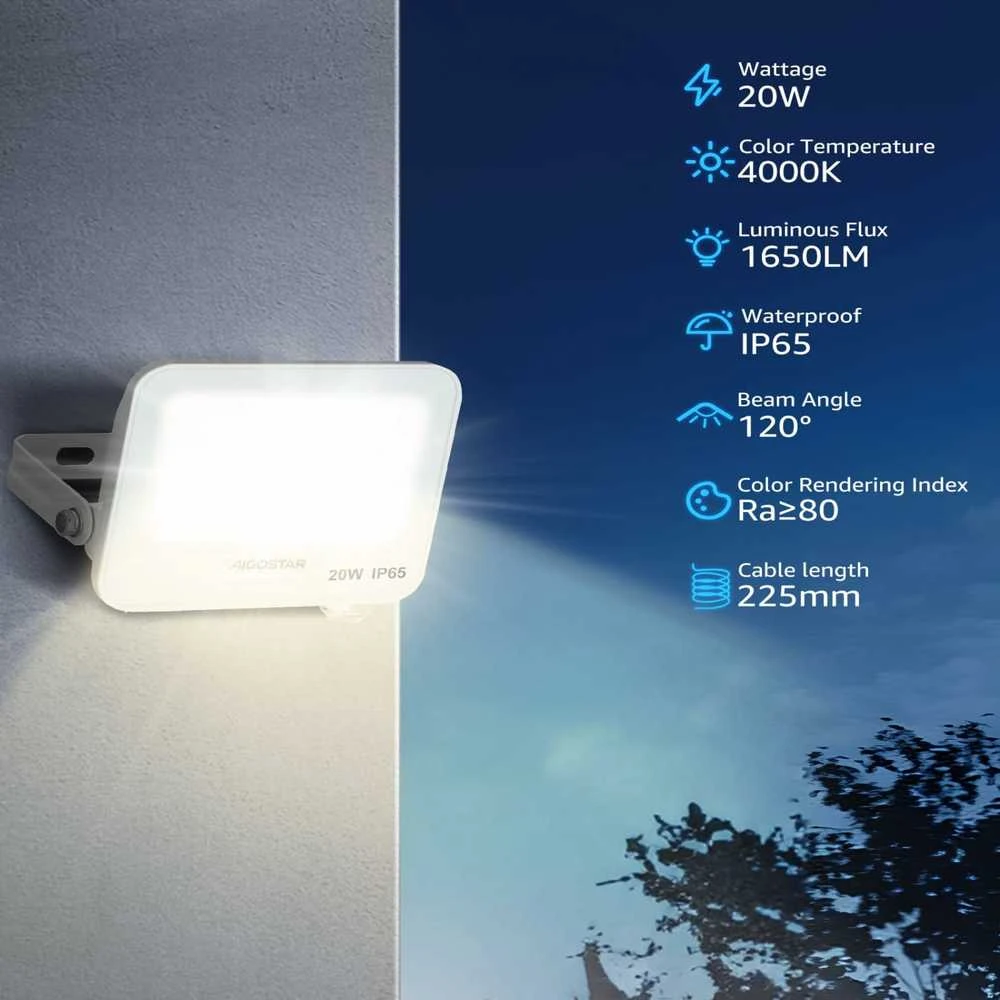 Aigostar lauko LED prožektorius 20 W, 1650 lm, IP65, neutrali balta 4000 K, 2 vnt.