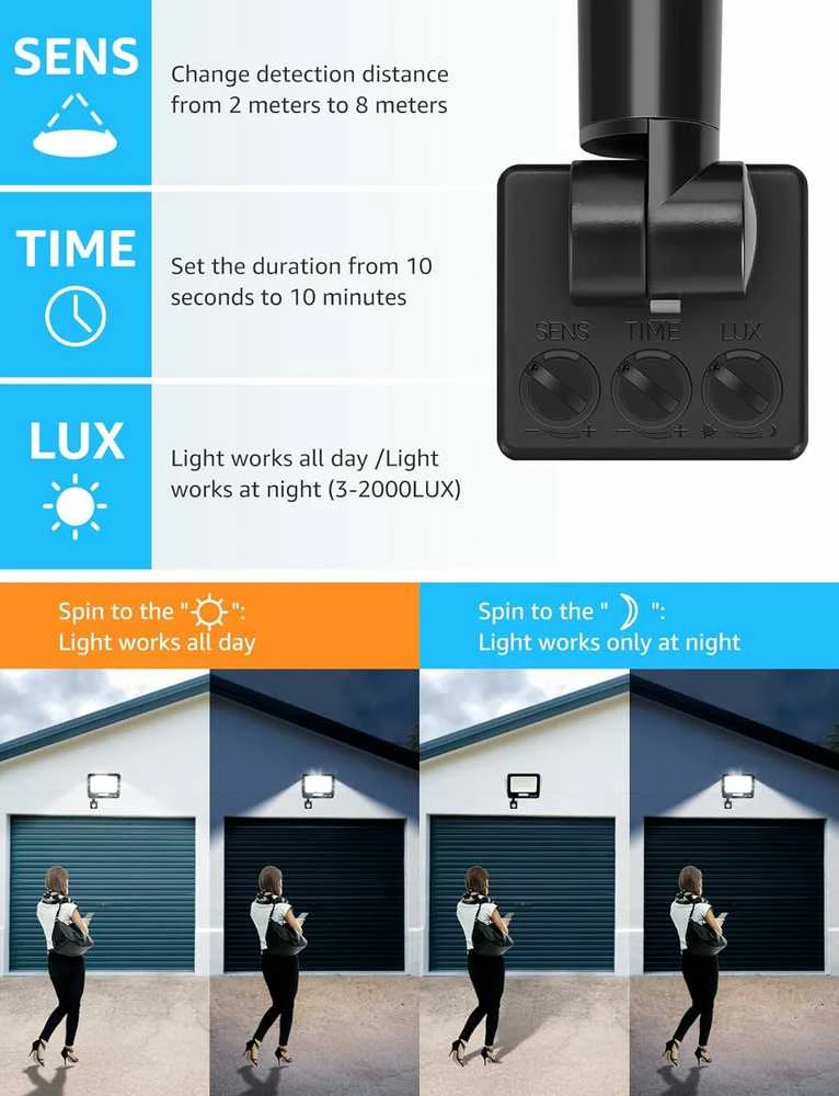 Aigostar lauko LED prožektorius 50 W, su judesio jutikliu, 4600 lm, IP65, 6500 K, 2 vnt.