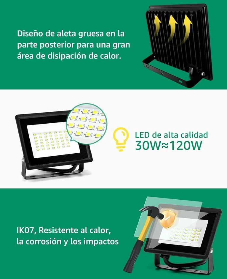 Aigostar LED lauko prožektorius 30 W 2700 lm IP65 6500 K šaltai balta, juodas, Reflektor