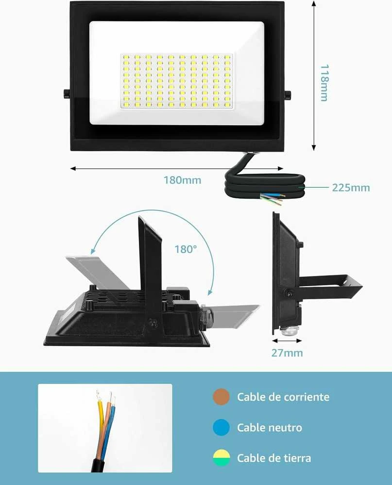 Aigostar LED lauko prožektorius 50 W 6500 K IP65, 4500 lm, aliuminis, šaltai baltas, SL-FLEPA50-865