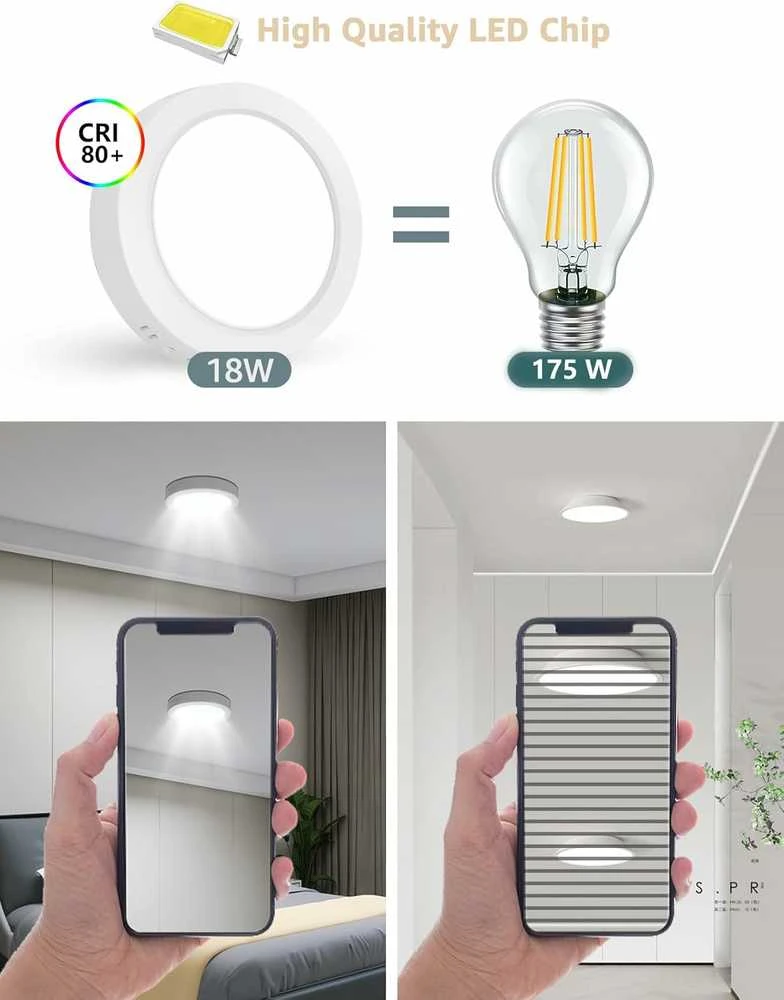 Lubinis šviestuvas Aigostar LED lubinė lempa, 18 W, 2100 lm, 6500 K balta, aliuminio korpusas, Ø17,4 cm, 2 vnt.