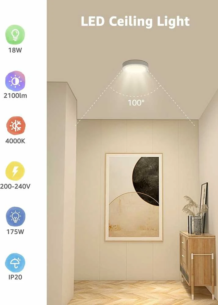 Lubinis šviestuvas Aigostar LED lubų šviestuvas, 18 W, 4000 K, 2100 lm, Ø22,6 cm, 2 vnt.