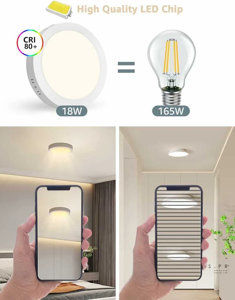Lubinis šviestuvas Aigostar LED lubų šviestuvų rinkinys, 18 W, 3000 K, 1980 lm, polikarbonatas, Ø22,6 cm, 2 vnt.