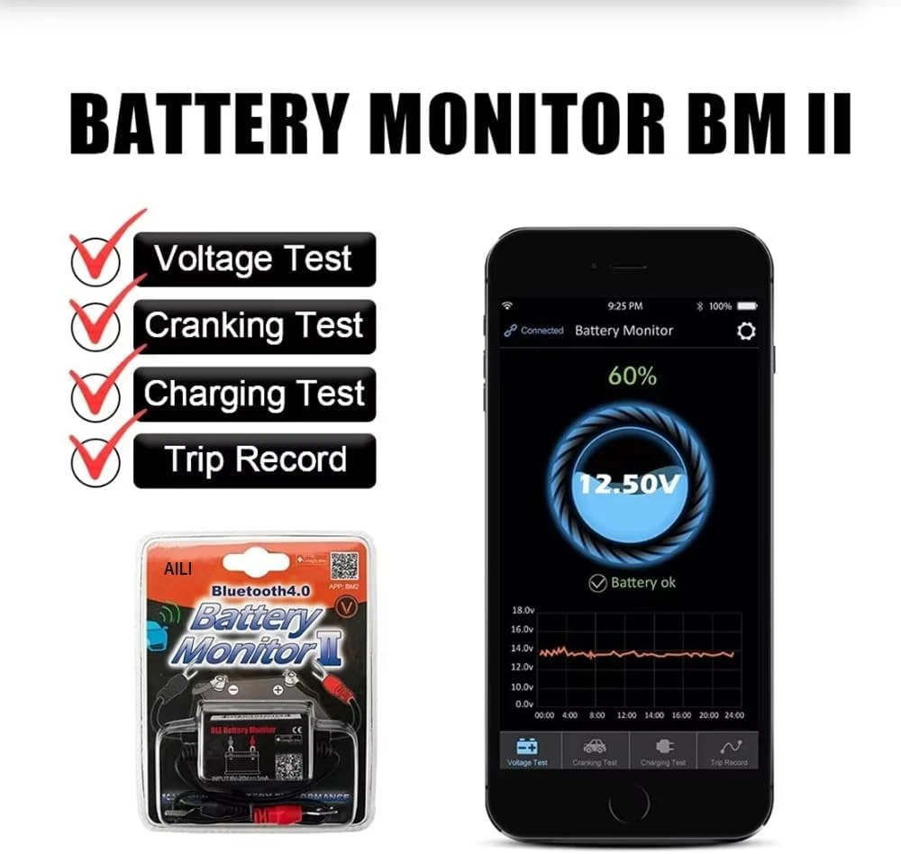 AILI 12 V automobilio akumuliatoriaus testeris su Bluetooth 4.0 ELUSBM2.0
