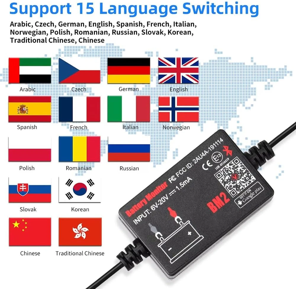 AILI 12 V automobilio akumuliatoriaus testeris su Bluetooth 4.0 ELUSBM2.0
