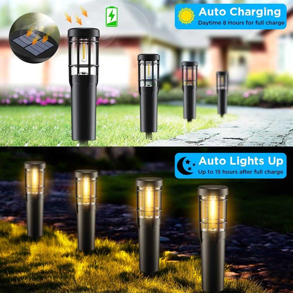 Ainostone LED lauko saulės šviestuvai, IP65, 900 mAh, 3000 K, šilta balta, 4 vnt., solaireP