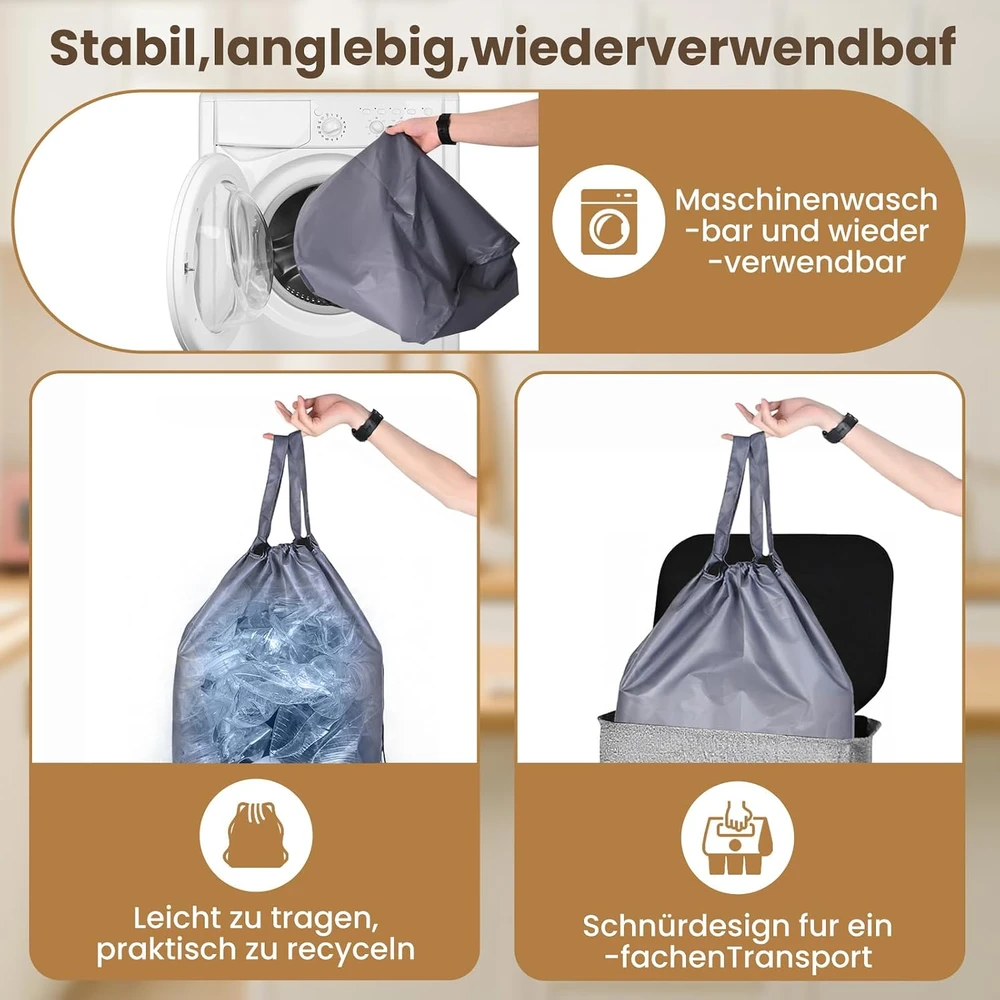 AIUNAOM butelių perdirbimo dėžė su išimamu maišu, 110 l, pilka, KCB0102