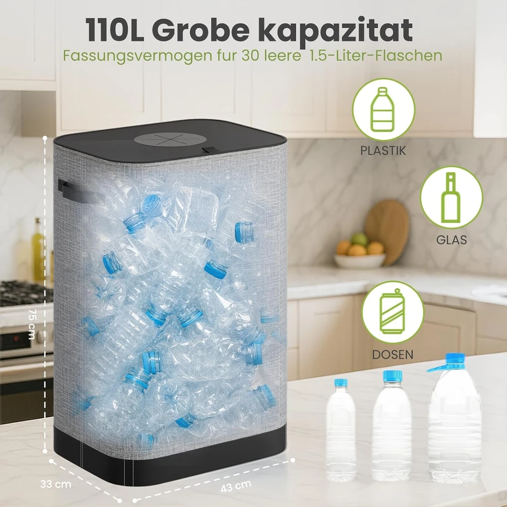AIUNAOM perdirbamų atliekų rūšiavimo dėžė 110 l su anga dangtyje KCB01