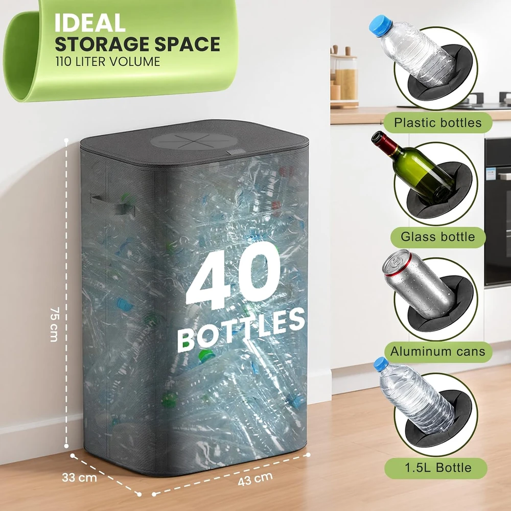 AIUNAOM sulankstoma atliekų rūšiavimo dėžė su dangčiu 110 l KCB0123