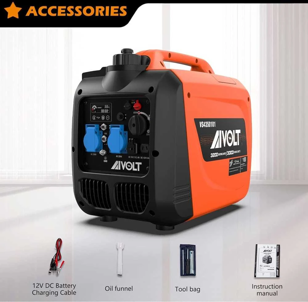 AIVOLT benzininis inverterinis generatorius 3200W, 230V, 2x USB, 3.5L bakas, EUVS4350101
