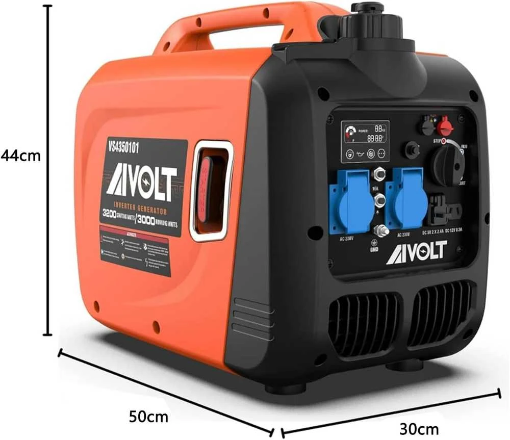 AIVOLT benzininis inverterinis generatorius 3200W, 230V, 2x USB, 3.5L bakas, EUVS4350101