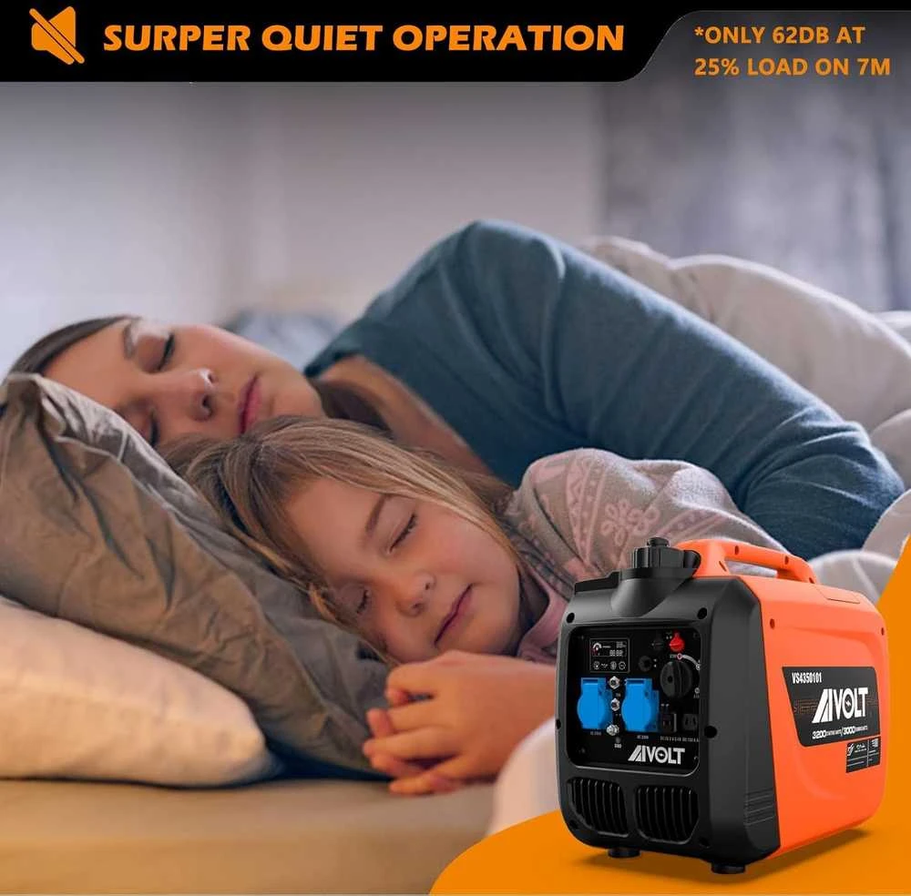AIVOLT benzininis inverterinis generatorius 3200W, 230V, 2x USB, 3.5L bakas, EUVS4350101