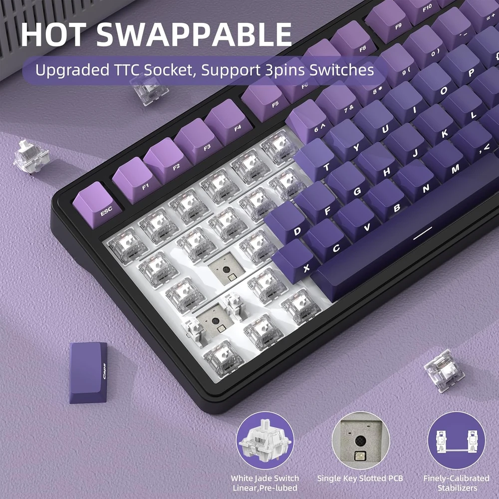 AJAZZ Attack Shark X85 belaidė mechaninė žaidimų klaviatūra, 75%, BT/2.4 GHz/USB-C, RGB, hot-swap