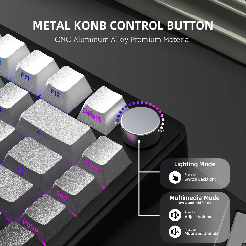 AJAZZ žaidimų mechaninė klaviatūra X85, 75%, bevielė, RGB, PBT, Baltas Jade jungikliai