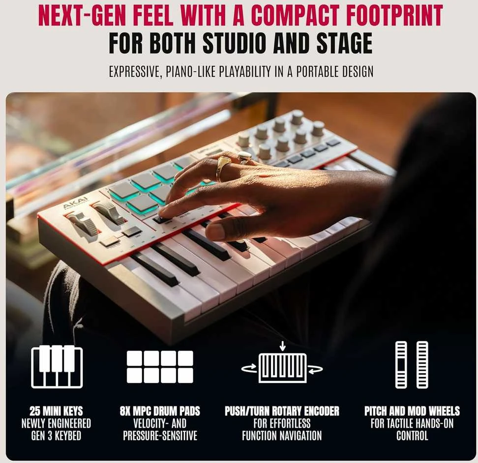 AKAI MPK Mini MK4 - MIDI controller / control keypad, baltas