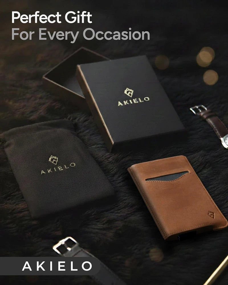 AKIELO RFID apsaugos minimalistinis kortelių dėklas su dirbtinės odos apvalkalu ALPHA ruda