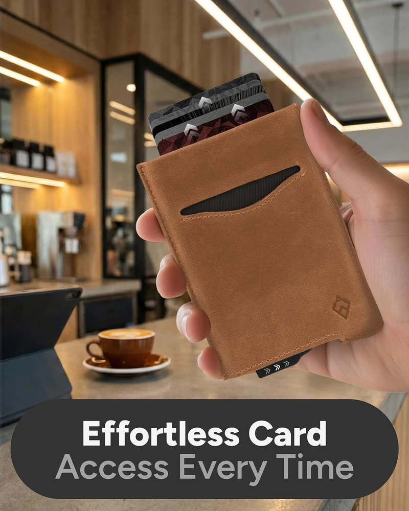 AKIELO RFID apsaugos minimalistinis kortelių dėklas su dirbtinės odos apvalkalu ALPHA ruda