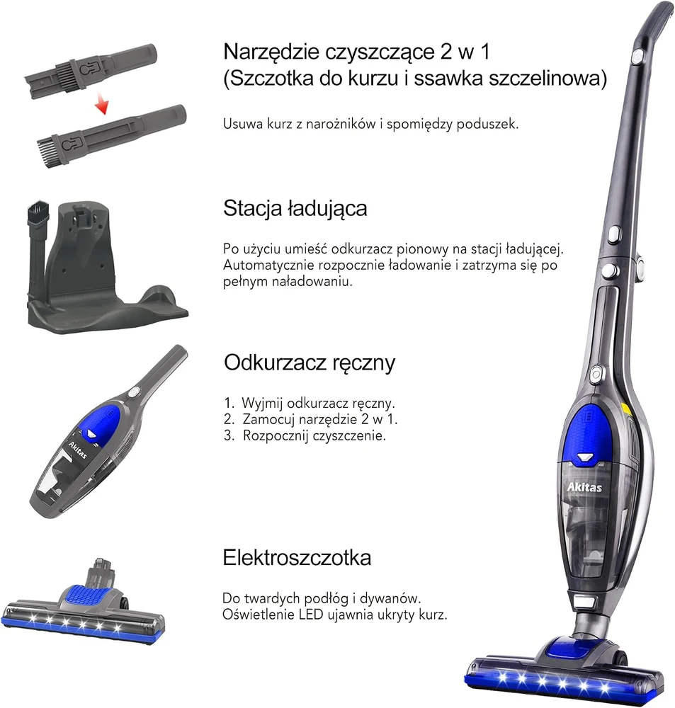 Akitas belaidis dulkių siurblys su nuimamu rankiniu moduliu, 150 W, U10A