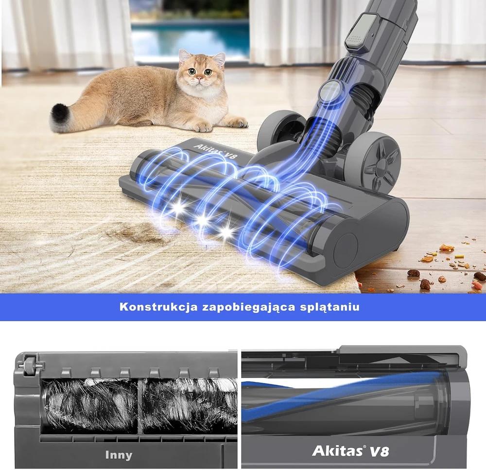 Akitas belaidis vertikalus dulkių siurblys 3 viename, 150 W, 22,2 V, V8 AK595