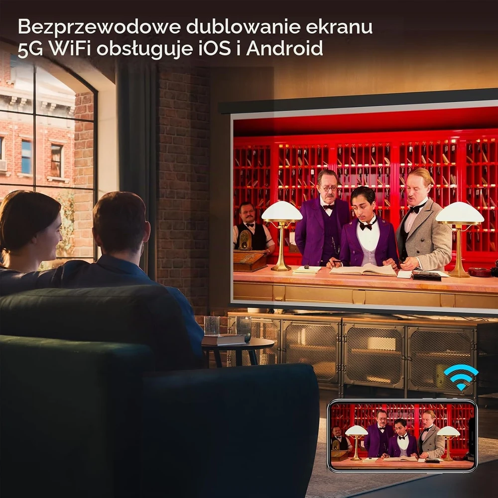AKIYO mini projektorius O1 su Wi-Fi ir Bluetooth, 720p, Full HD 1080p palaikymu