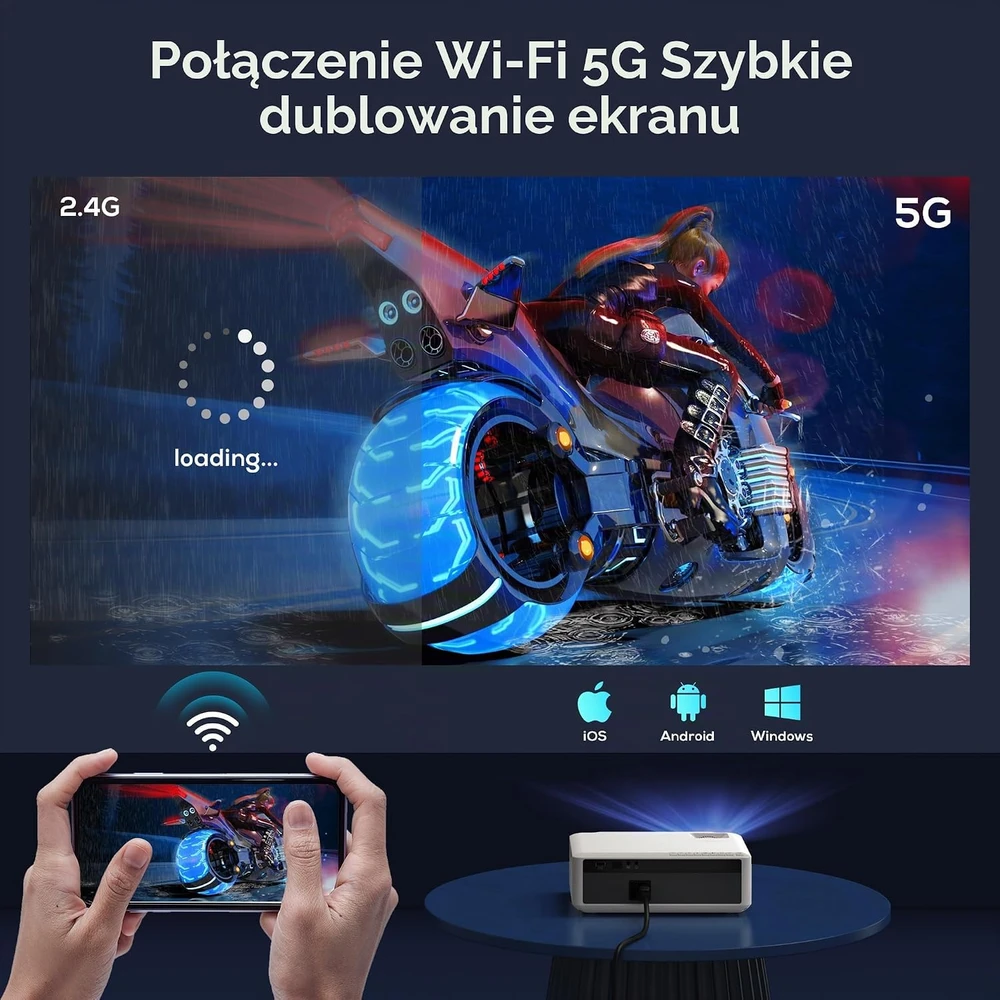 AKIYO nešiojamas projektorius Full HD 1080p su Wi-Fi 6 ir Bluetooth 5.2 O8