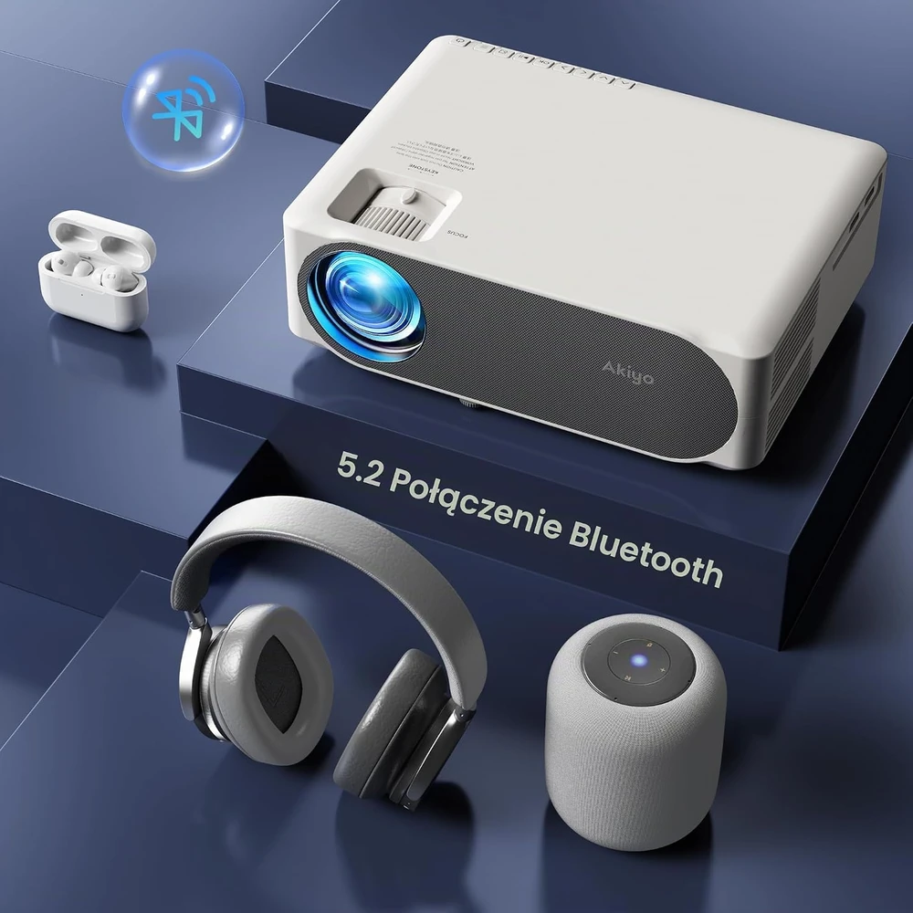 AKIYO nešiojamas projektorius Full HD 1080p su Wi-Fi 6 ir Bluetooth 5.2 O8