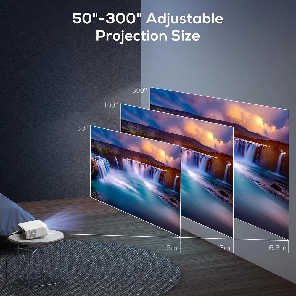 AKIYO nešiojamas projektorius Full HD 1080p su Wi-Fi 6 ir Bluetooth 5.2 O8
