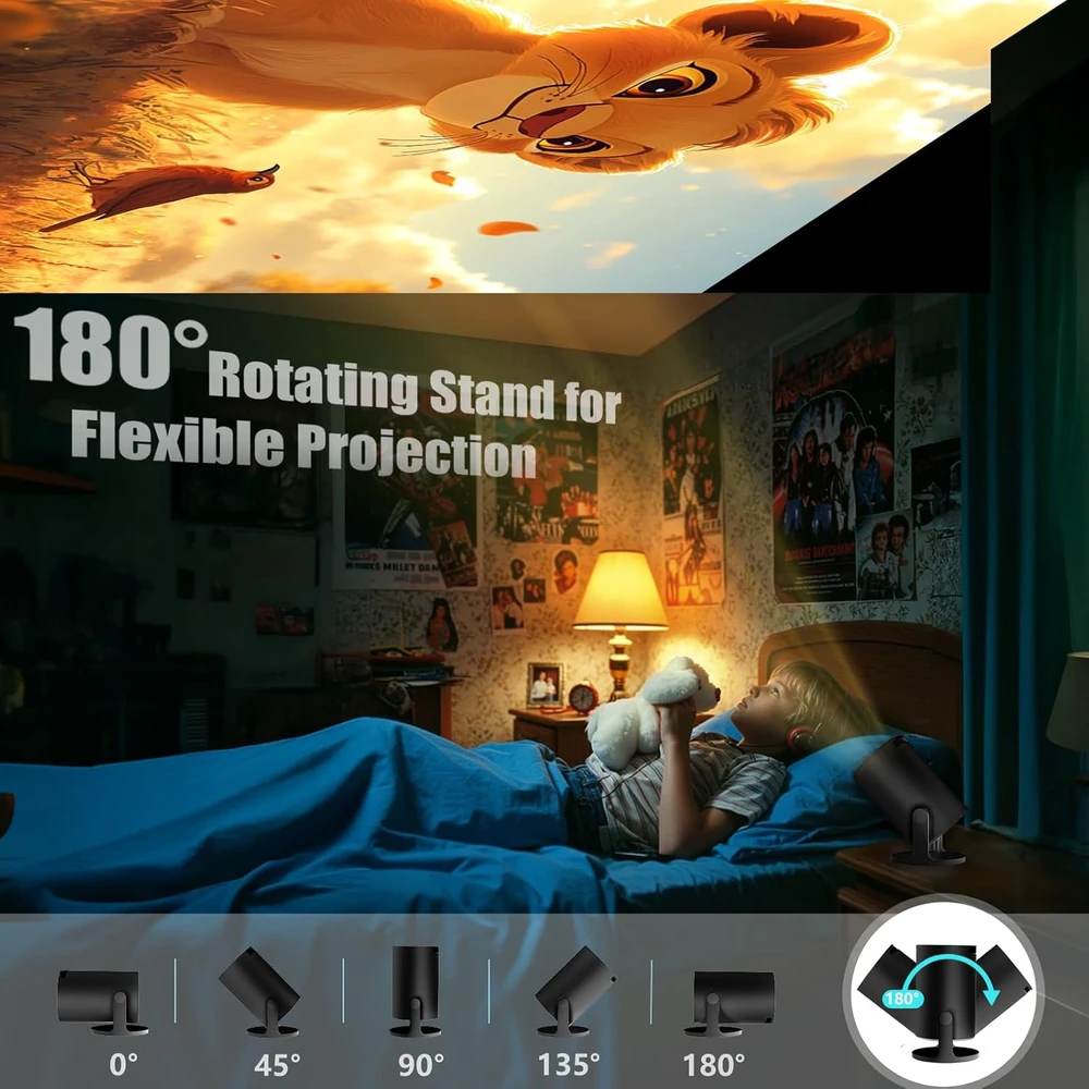 AKIYO nešiojamasis mini projektorius 720p su Wi-Fi 6, Bluetooth 5.4 ir Android TV 11.0 O2