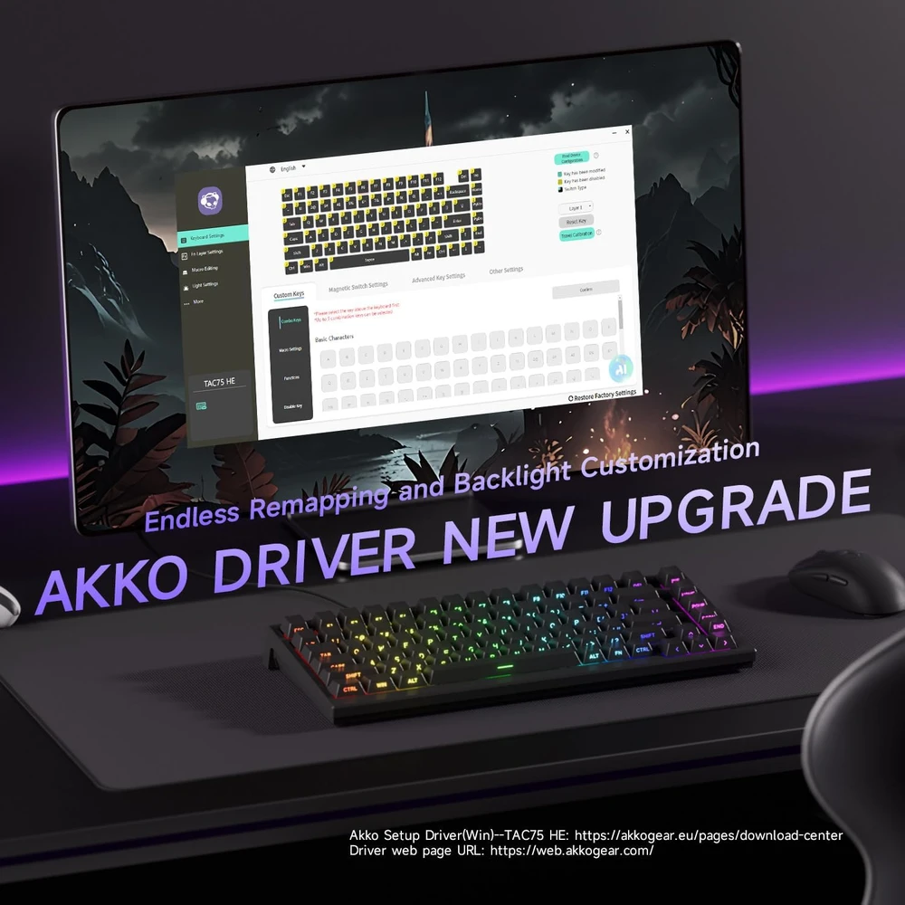 Akko magnetinė žaidimų klaviatūra TAC75, 75%, Rapid Trigger, 8K Hz, ARGB, USB-C