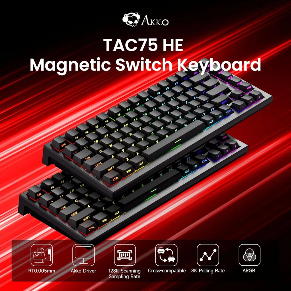 Akko magnetinė žaidimų klaviatūra TAC75, 75%, Rapid Trigger, 8K Hz, ARGB, USB-C