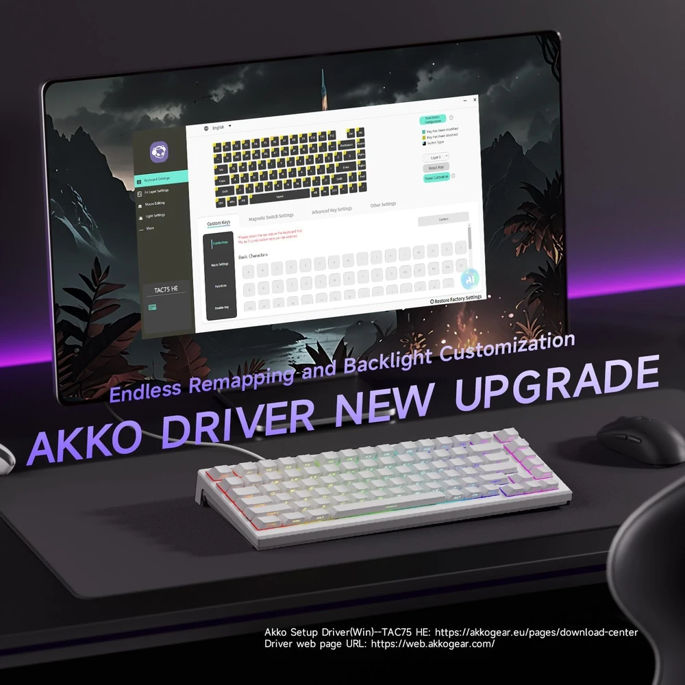 Akko TAC75 HE laidinė žaidimų klaviatūra su magnetiniais jungikliais, 75%, ARGB, balta