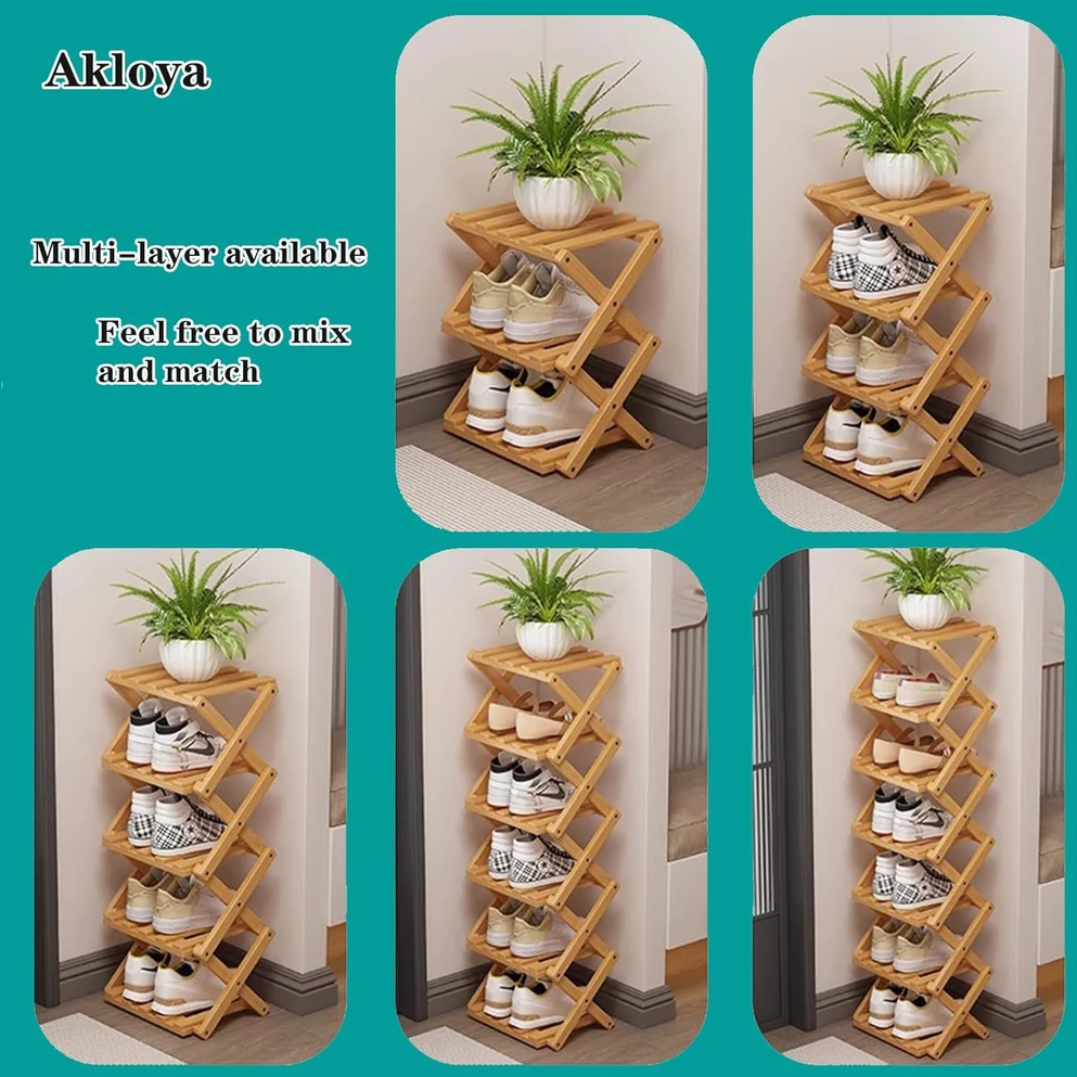 Akloya 3 pakopų sulankstomas batų stovas iš bambuko, 27x26x39 cm, be surinkimo, X formos rėmas