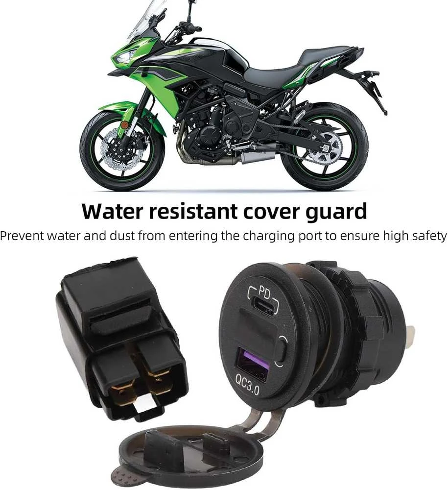 Akozon motociklo USB įkroviklis su PD greituoju įkrovimu, vandeniui atsparus, 12V, VersysX300