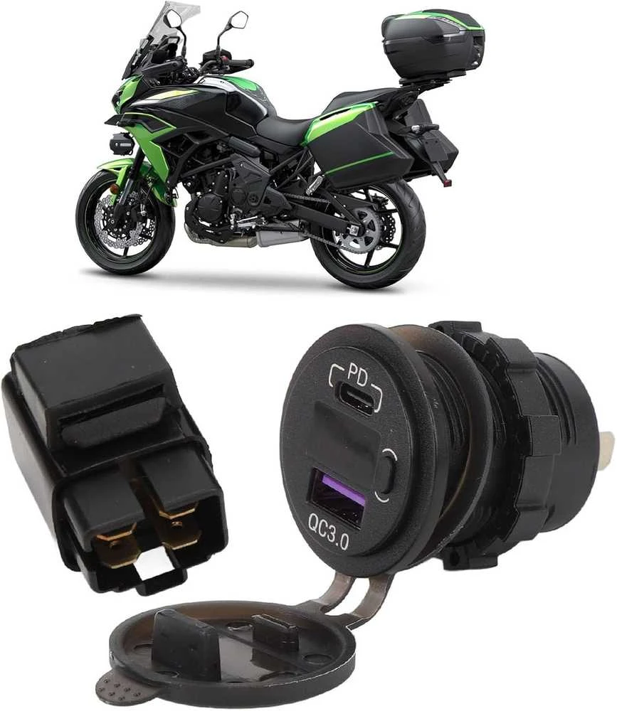 Akozon motociklo USB įkroviklis su PD greituoju įkrovimu, vandeniui atsparus, 12V, VersysX300