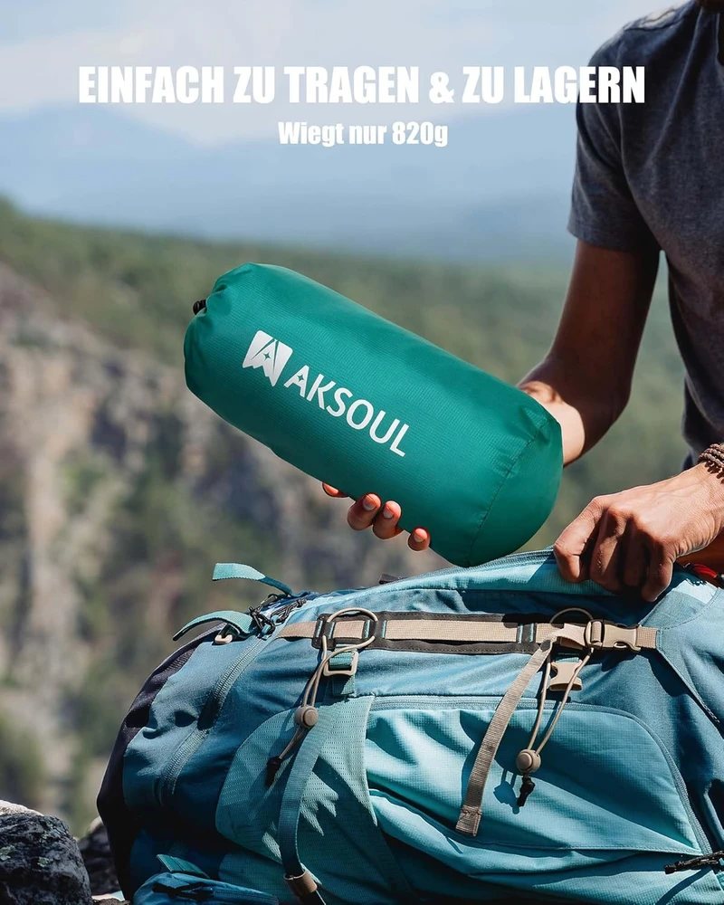 AKSOUL savaime prisipūčiantis turistinis kilimėlis su pagalve, 196x69x10 cm, TPU, žydra