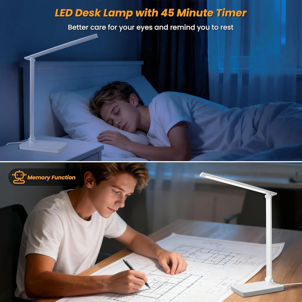 Akynite LED stalinė lempa su USB-C, 5 spalvinės temperatūros režimais ir 10 ryškumo lygių