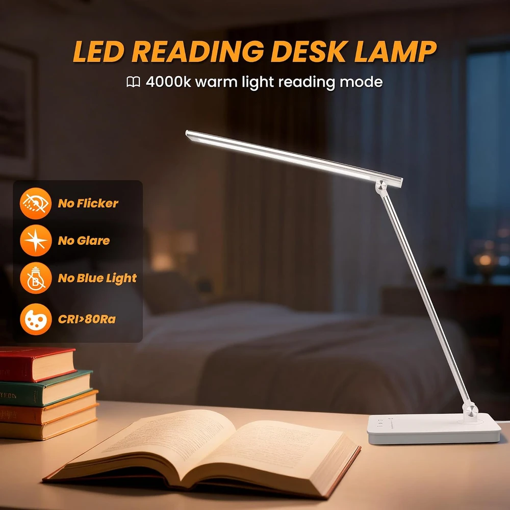 Akynite LED stalinė lempa su USB-C, 5 spalvinės temperatūros režimais ir 10 ryškumo lygių