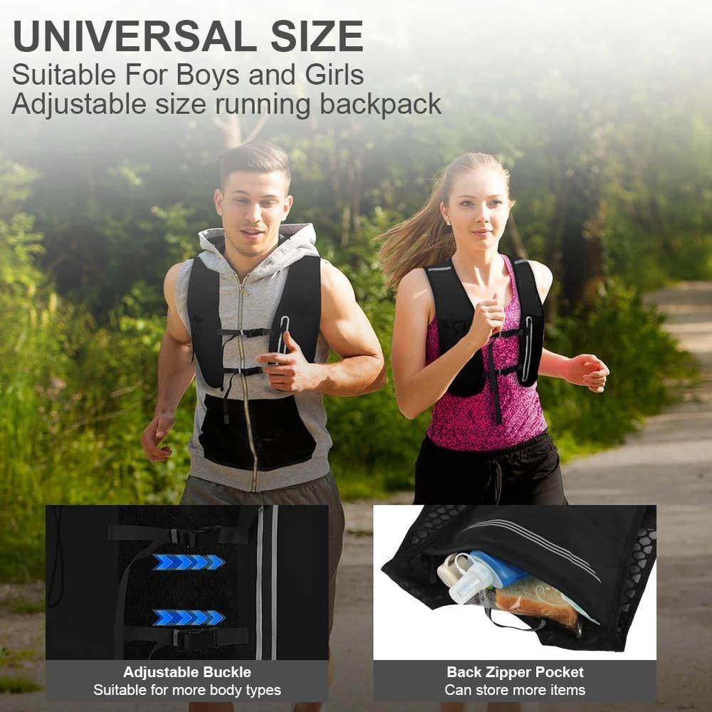 Alaoo bėgimo liemenė su atšvaitais, reguliuojamais diržais ir kišenėmis, ultralengva, juoda, unisex
