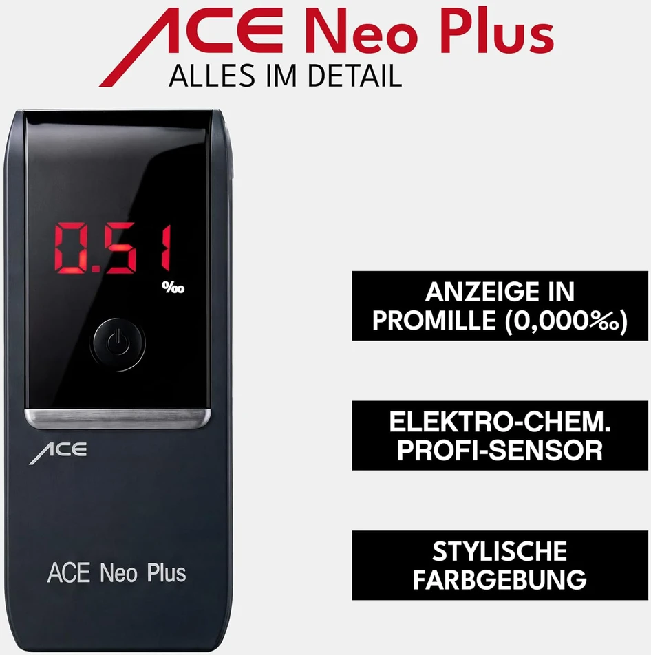 Alkotesteris ACE alkomatis Neo su ekranu, 0–4 ‰ matavimo diapazonu, 100051