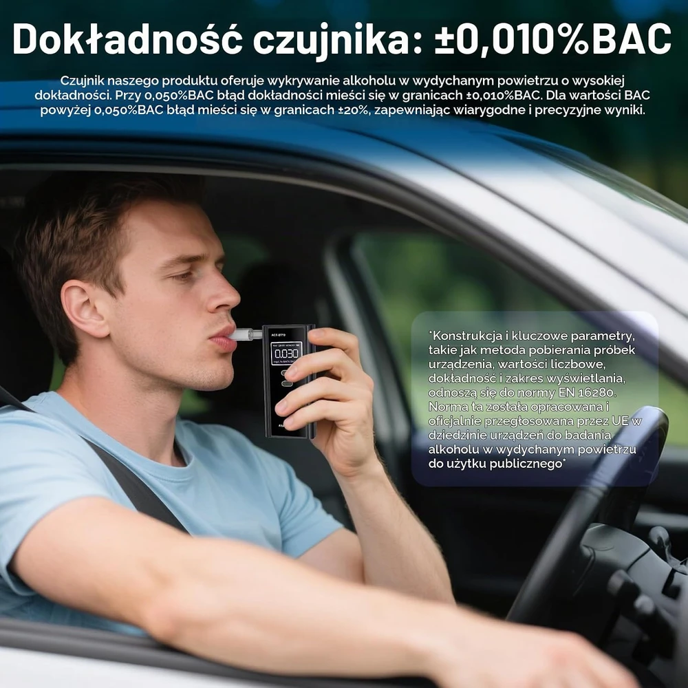 Alkotesteris Milduall nešiojamasis alkomatas su LCD ekranu, 0–2,00 % BAC, 10 kandiklių ACT-BT10
