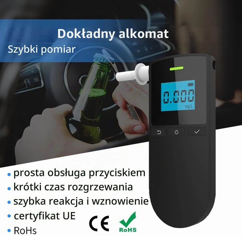 Alkotesteris WeiguoIOT alkoholio matuoklis su elektrocheminiu jutikliu, LCD ekranu ir 10 įrašų AT8030