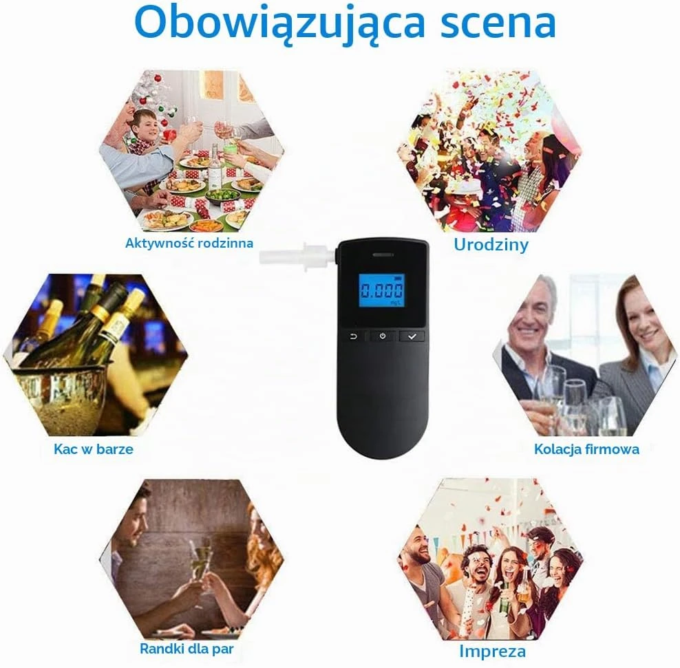 Alkotesteris WeiguoIOT alkoholio matuoklis su elektrocheminiu jutikliu, LCD ekranu ir 10 įrašų AT8030