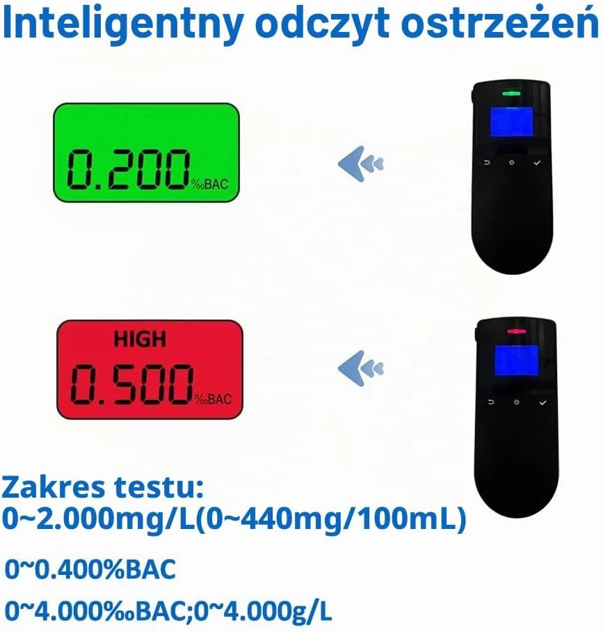 Alkotesteris WeiguoIOT alkoholio matuoklis su elektrocheminiu jutikliu, LCD ekranu ir 10 įrašų AT8030