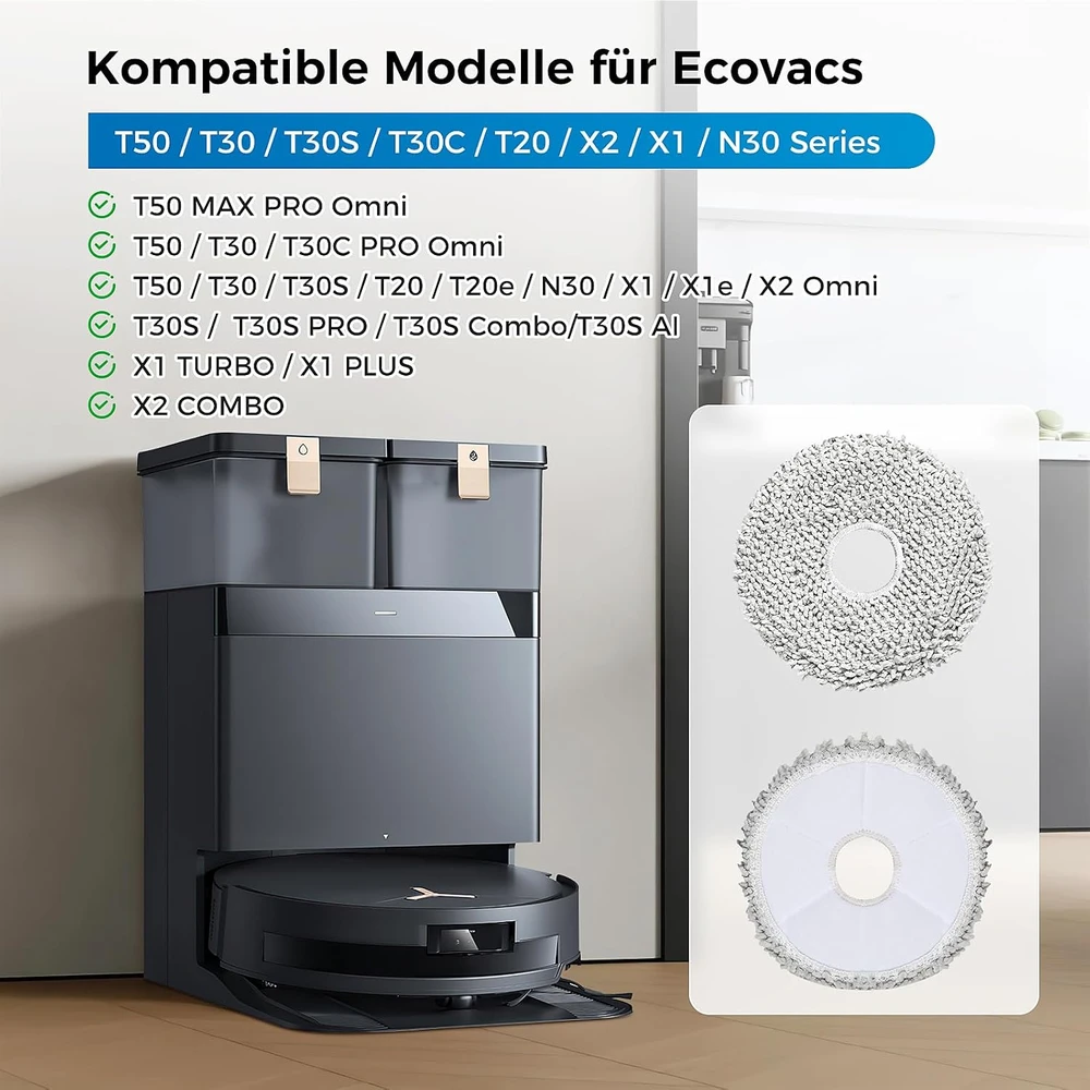 Alloytool robotų dulkių siurblių šluostės Ecovacs Deebot T50, T30, T20 ir X2, 8 vnt., ET50-8W