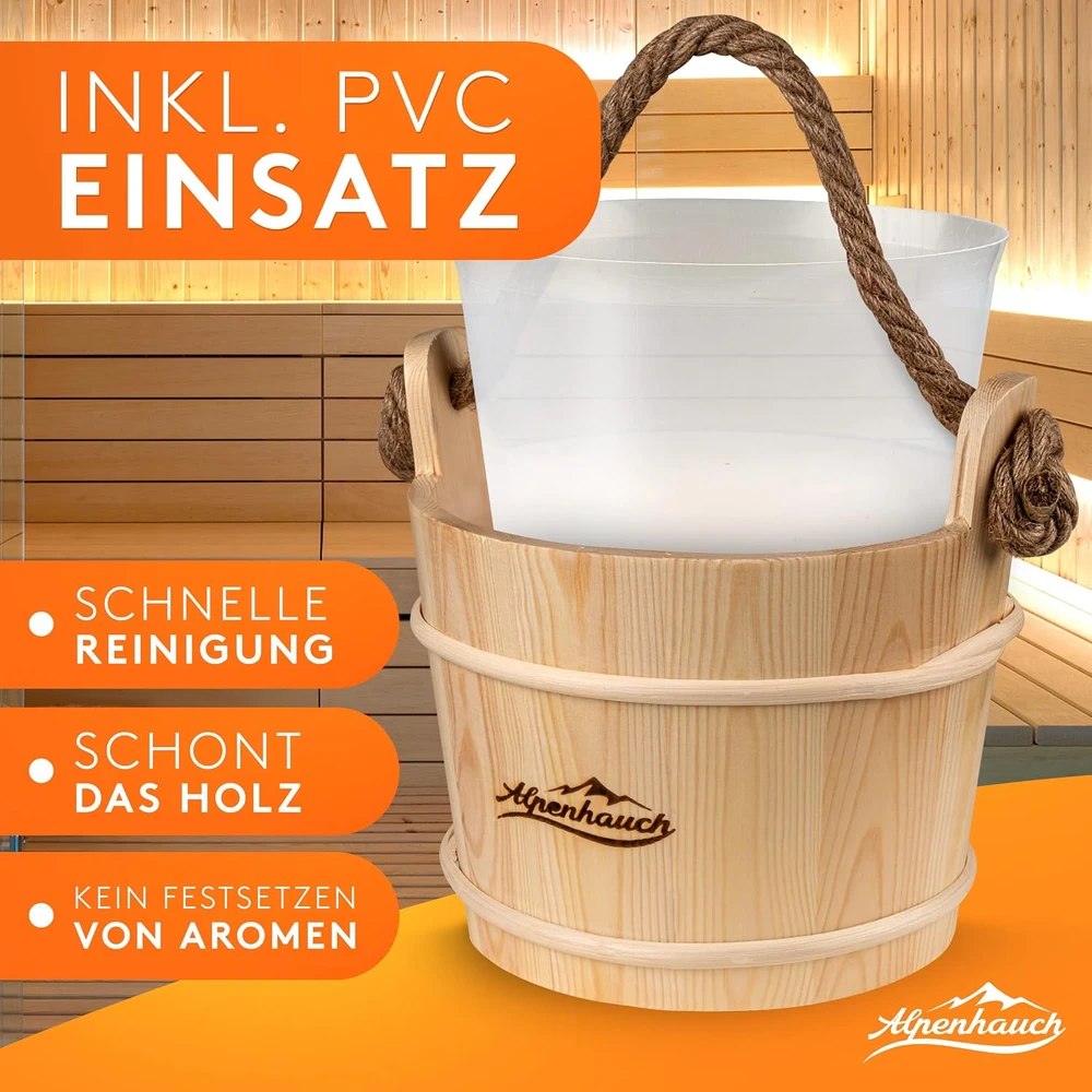 ALPENHAUCH medinis pirties kibiras su samteliu ir PVC įdėklu, 26 × 26 × 24 cm