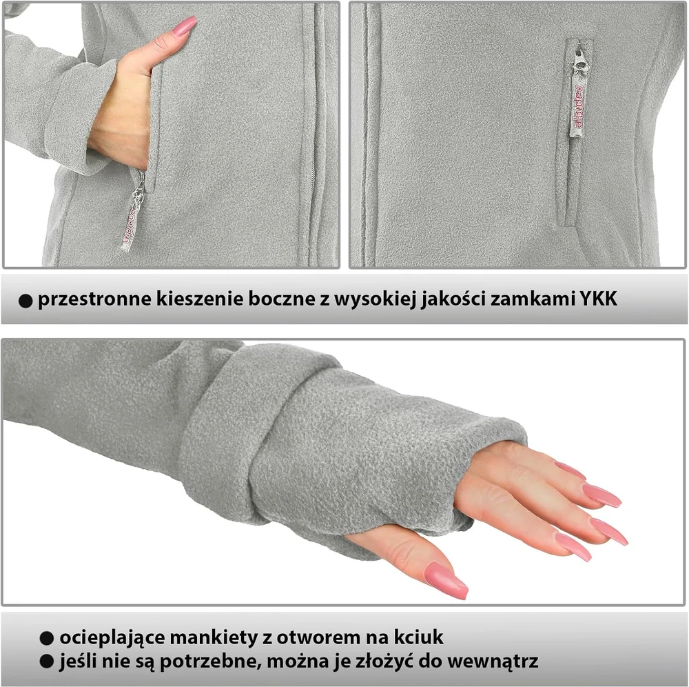 ALPIDEX moteriška flisinė striukė su aukšta apykakle, nykščių angomis ir užtrauktuku 4251379377958